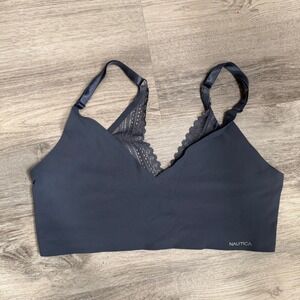 Nautica Intimates Bralette Top Lace Trim‎ Ribbed Gray Women's Medium